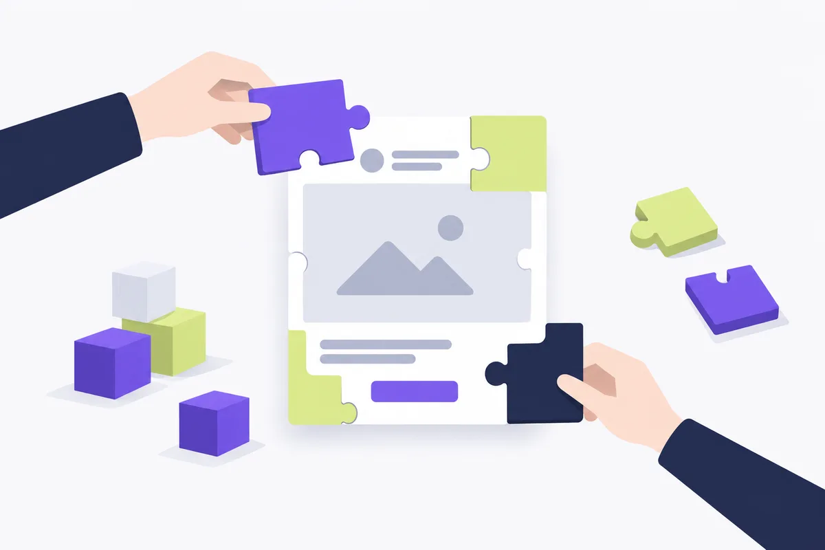 What is a good CTR for Meta ads: building blocks fitting together into a blank ad card