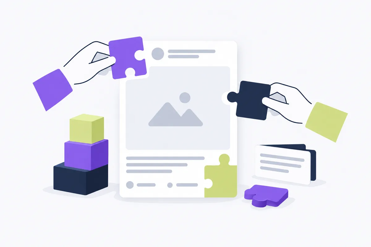 How to add a paid partnership label to an Instagram Reel: building blocks fitting together into a blank ad card