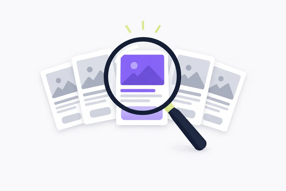 How much does Creatify cost: blank ad cards with one highlighted under a magnifying glass