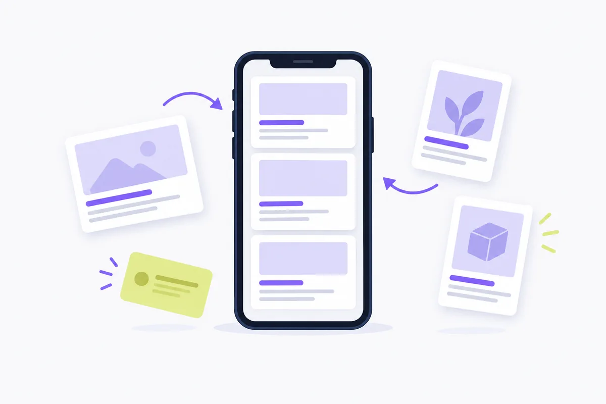 A lean shoot brief for a small store: a phone with blank ad cards and arrows around it