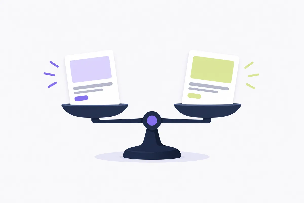 Zeely review: who should consider it: two blank ad cards on a balance scale