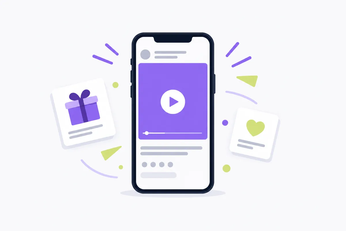 Personalization and offers in real Mother's Day ads: a phone playing a blank video with abstract shapes around it