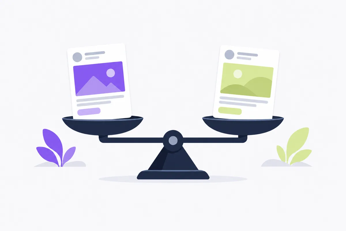 How to set up Instagram partnership ads with an ad code: two blank ad cards on a balance scale