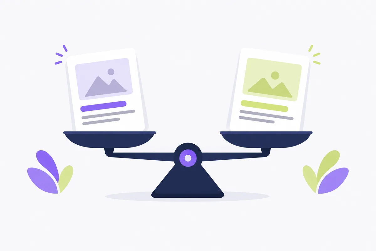 Predis.ai pricing and plan allowances: two blank ad cards on a balance scale