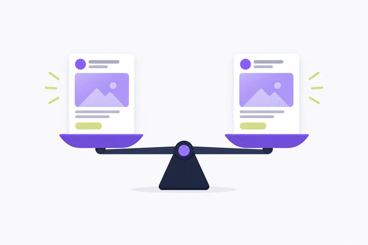 Which CTR should your store track: two blank ad cards on a balance scale