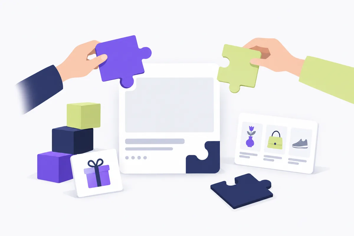 Match the ad destination to the featured gift: building blocks fitting together into a blank ad card